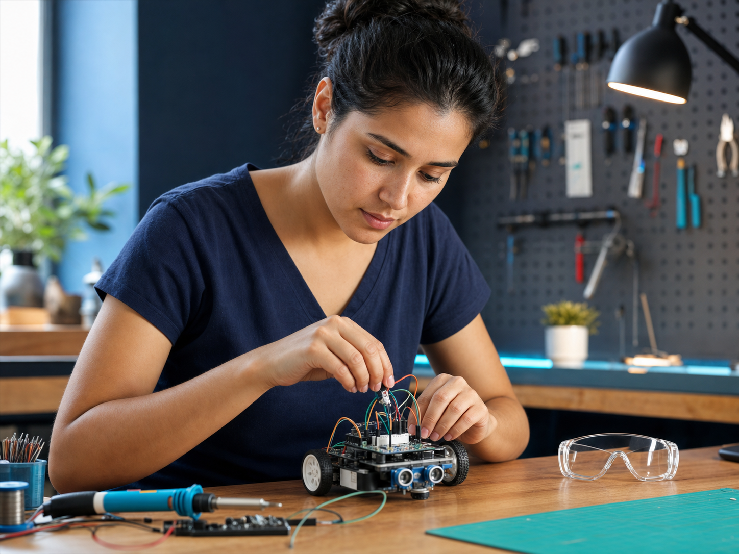 Estudiantes aprendiendo Electrónica y Arduino
